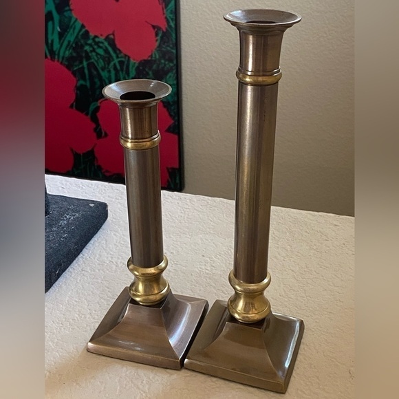 Vintage CENTURY Solid Brass Handmade 2pc Set Candle Holders 12” & 16” Home Decor - Picture 9 of 10